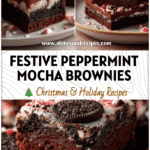 Fudgy peppermint mocha brownies layered with Oreos and crushed candy canes on a holiday plate